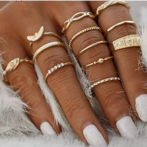 Boho 12 Piece Set Gold Tone Midi Finger Rings